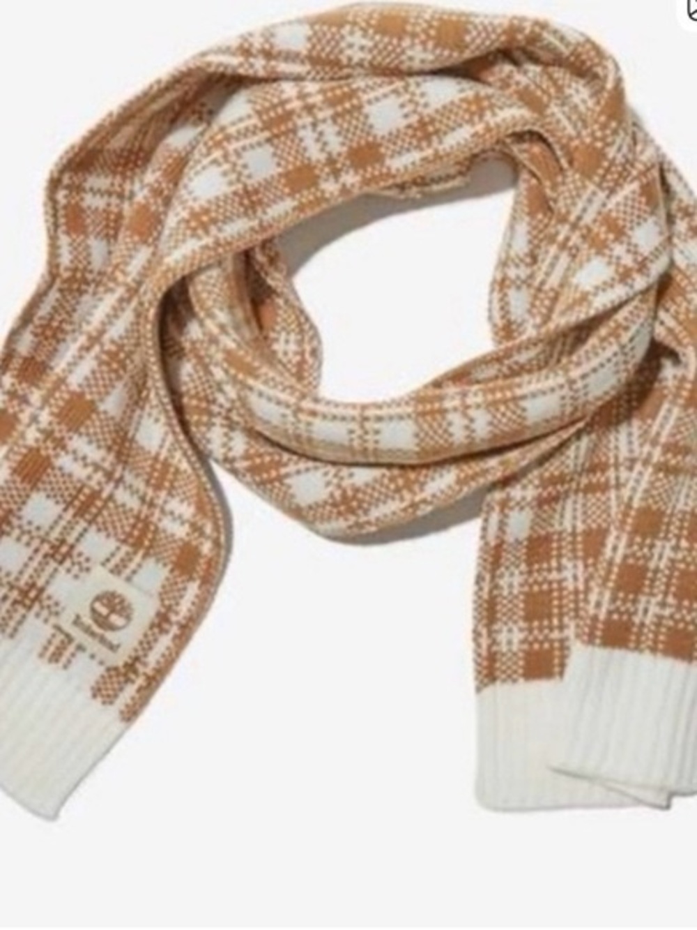 Timberland Buffalo Plaid Scarf Wheat Cream Unisex NWOT